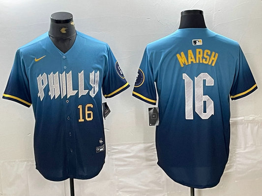 Men's Philadelphia Phillies #16 Brandon Marsh Blue 2024 City Connect Limited Stitched Jersey 23