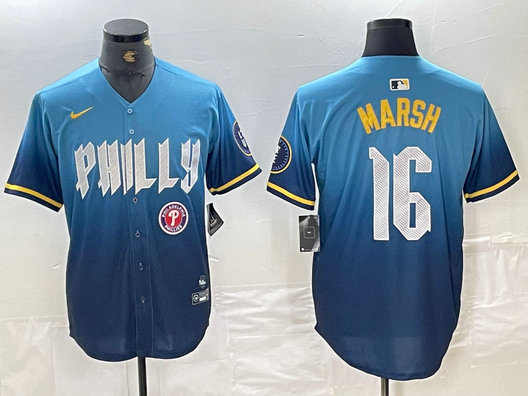 Men's Philadelphia Phillies #16 Brandon Marsh Blue 2024 City Connect Limited Stitched Jersey 3