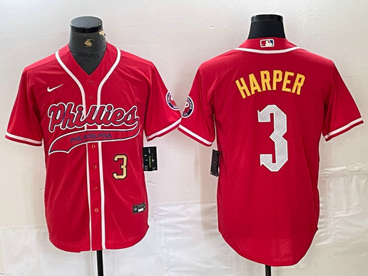 Men's Philadelphia Phillies #3 Bryce Harper Red 2024 City Connect Stitched Jersey 1