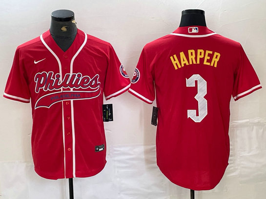 Men's Philadelphia Phillies #3 Bryce Harper Red 2024 City Connect Stitched Jersey 2