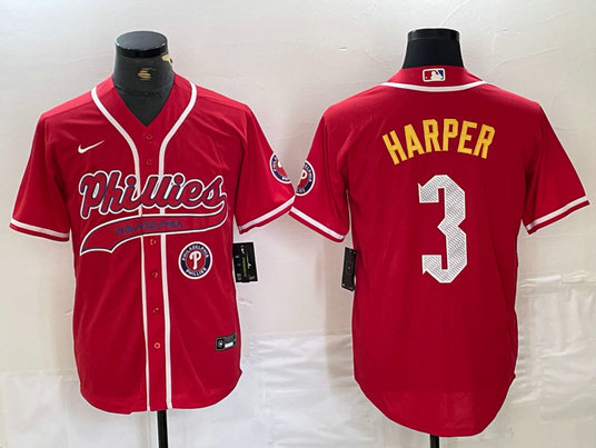Men's Philadelphia Phillies #3 Bryce Harper Red 2024 City Connect Stitched Jersey 3