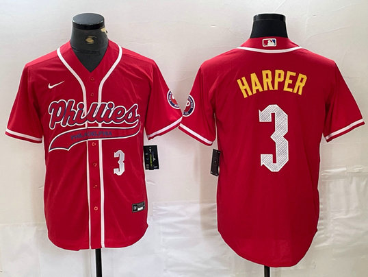Men's Philadelphia Phillies #3 Bryce Harper Red 2024 City Connect Stitched Jersey 4