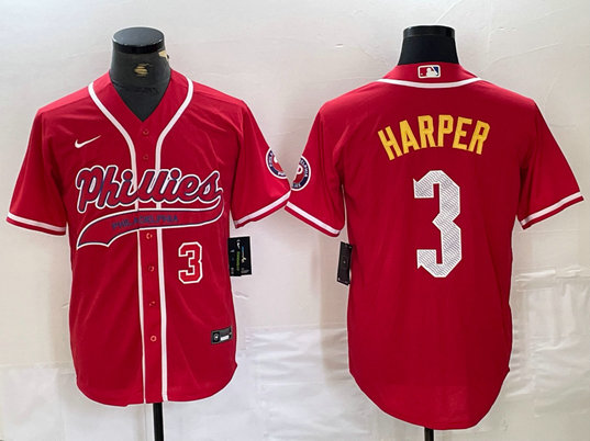 Men's Philadelphia Phillies #3 Bryce Harper Red 2024 City Connect Stitched Jersey 5