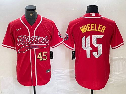 Men's Philadelphia Phillies #45 Zack Wheeler Red 2024 City Connect Limited Stitched Baseball Jersey