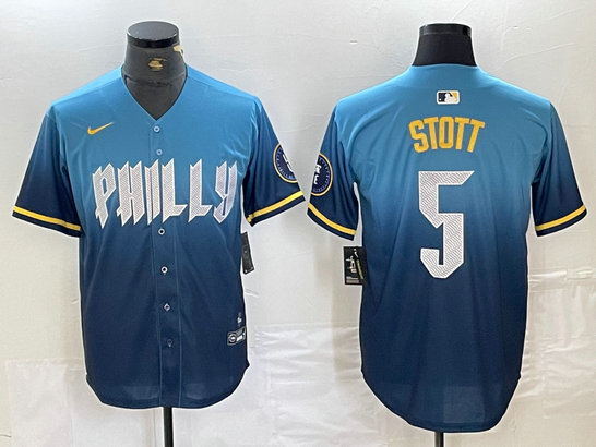 Men's Philadelphia Phillies #5 Bryson Stott Blue 2024 City Connect Limited Stitched Jersey 1