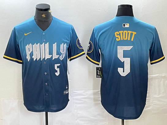 Men's Philadelphia Phillies #5 Bryson Stott Blue 2024 City Connect Limited Stitched Jersey 2