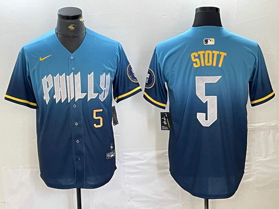 Men's Philadelphia Phillies #5 Bryson Stott Blue 2024 City Connect Limited Stitched Jersey 3