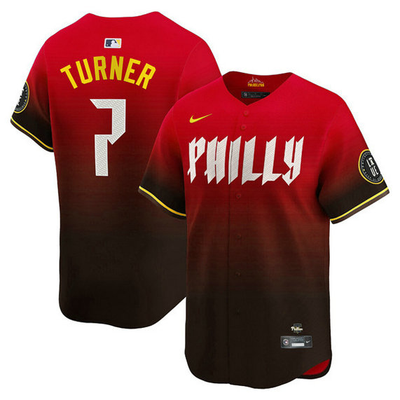 Men's Philadelphia Phillies #7 Trea Turner Red 2024 City Connect Limited Stitched Jersey