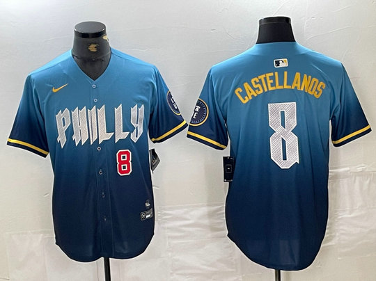 Men's Philadelphia Phillies #8 Nick Castellanos Blue 2024 City Connect Limited Stitched Jersey 3
