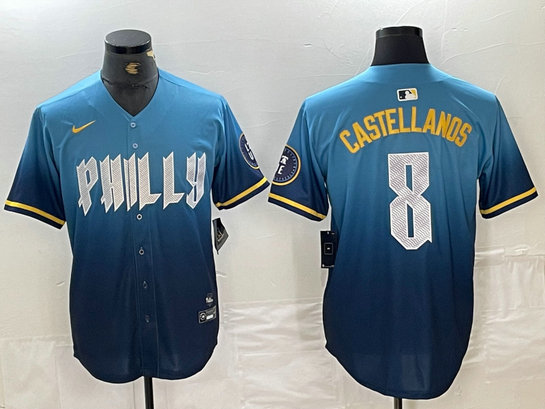 Men's Philadelphia Phillies #8 Nick Castellanos Blue 2024 City Connect Limited Stitched Jersey 4