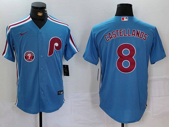 Men's Philadelphia Phillies #8 Nick Castellanos Blue Cool Base Stitched Jersey 1