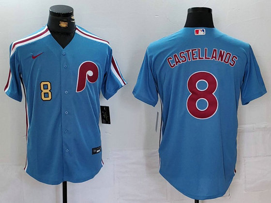 Men's Philadelphia Phillies #8 Nick Castellanos Blue Cool Base Stitched Jersey 2