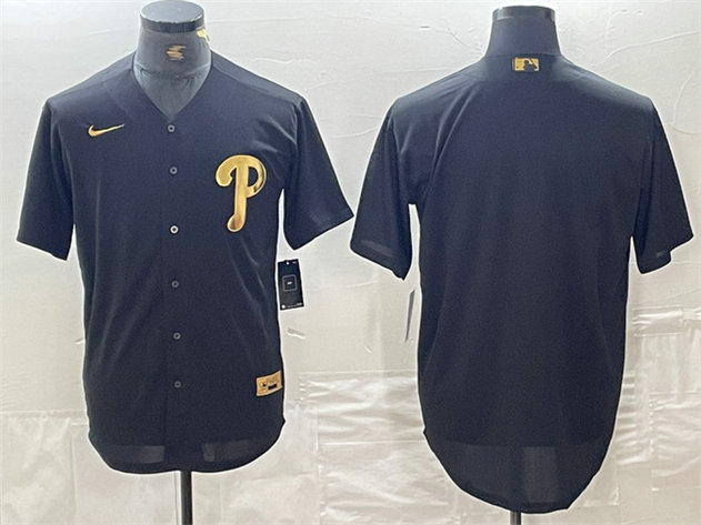 Men's Philadelphia Phillies Blank Black Cool Base Stitched Baseball Jersey