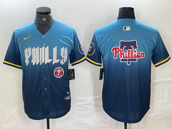 Men's Philadelphia Phillies Blank Blue 2024 City Connect Limited Stitched Jersey 2