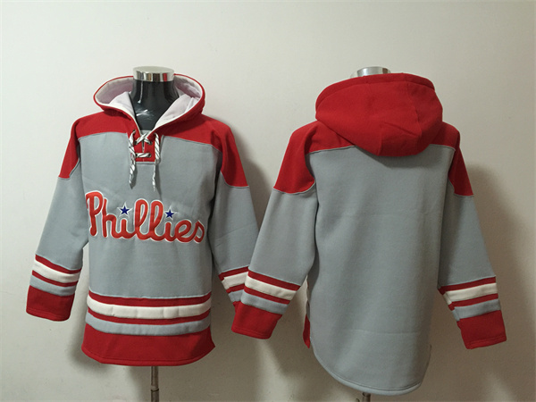 Men's Philadelphia Phillies Blank Grey Red Ageless Must-Have Lace-Up Pullover Hoodie