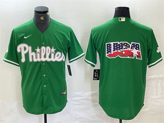 Men's Philadelphia Phillies Green Team Big Logo Cool Base Stitched Baseball Jersey