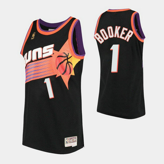 Men's Phoenix Suns #1 Devin Booker Black Throwback Stitched Jersey