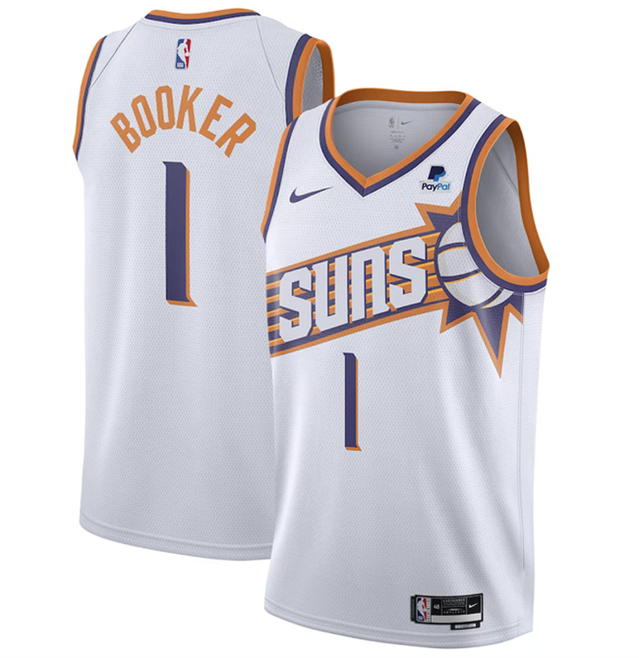 Men's Phoenix Suns #1 Devin Booker White 2023 Association Edition Stitched Basketball Jersey