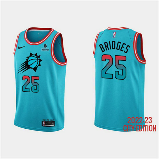 Men's Phoenix Suns #25 Mikal Bridges Blue 2022 23 City Edition With Black Payple Patch Stitched Basketball Jersey