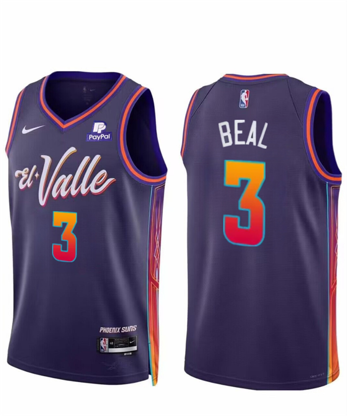 Men's Phoenix Suns #3 Bradley Beal Purple 2023 24 City Edition Stitched Basketball Jersey