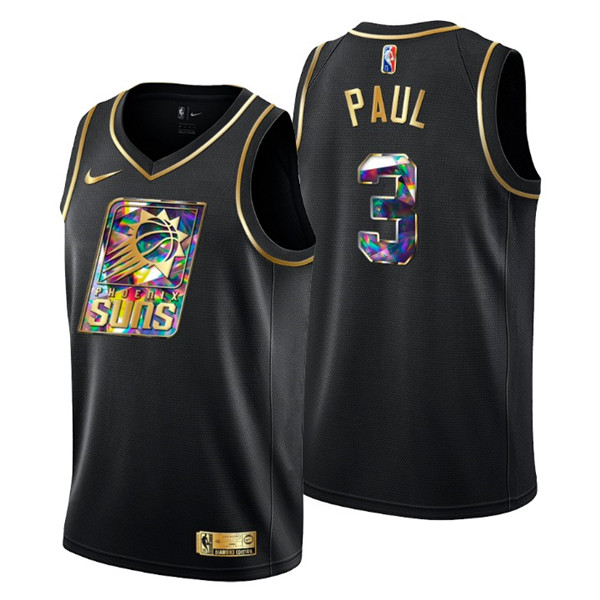 Men's Phoenix Suns #3 Chris Paul 2021 22 Black Golden Edition Diamond Logo Black 75th Anniversary Stitched Basketball Jersey