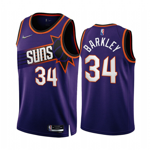 Men's Phoenix Suns #34 Charles Barkley 2022 23 Purple 75th Anniversary Icon Edition Stitched Jersey