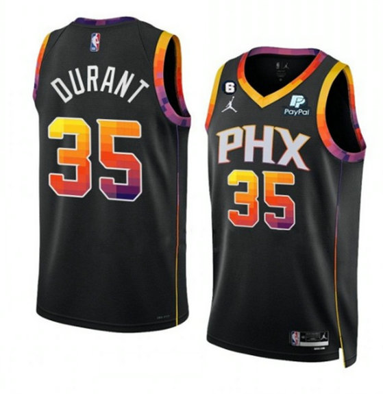 Men's Phoenix Suns #35 Kevin Durant Black 2022 23 Statement Edition With No.6 Patch Stitched Basketball Jersey