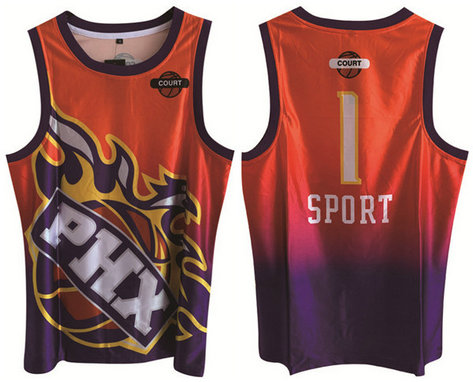 Men's Phoenix Suns#1 Devin Booker Purplev Orange Print Basketball Jersey