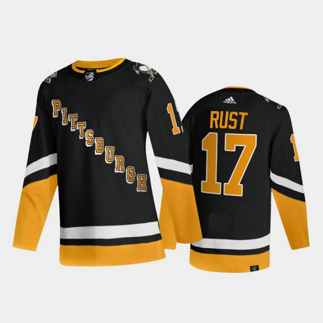 Men's Pittsburgh Penguins #17 Bryan Rust 2021 2022 Black Stitched Jersey