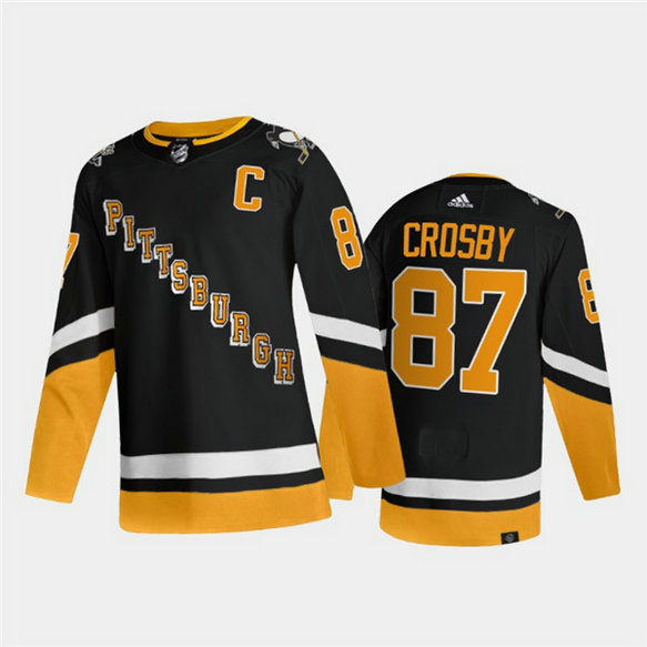 Men's Pittsburgh Penguins #87 Sidney Crosby 2021 2022 Black Stitched Jersey