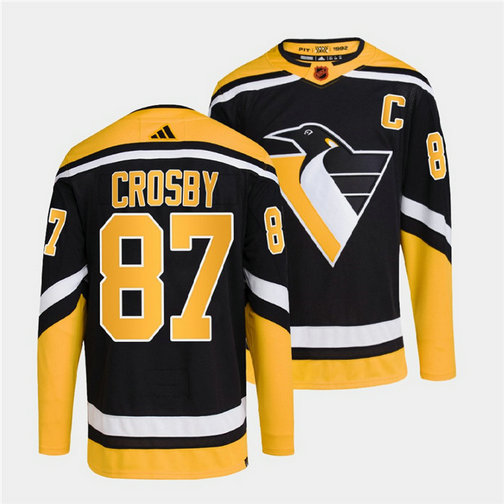 Men's Pittsburgh Penguins #87 Sidney Crosby Black 2022 Reverse Retro Stitched Jersey