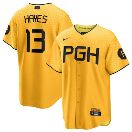 Men's Pittsburgh Pirates #13 Ke'Bryan Hayes Gold 2023 City Connect Stitched Jersey