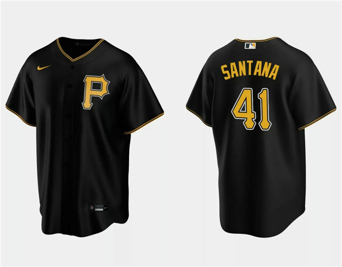 Men's Pittsburgh Pirates #41 Carlos Santana Black Cool Base Stitched Baseball Jersey