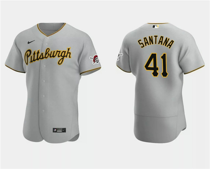 Men's Pittsburgh Pirates #41 Carlos Santana Grey Flex Base Stitched Baseball Jersey