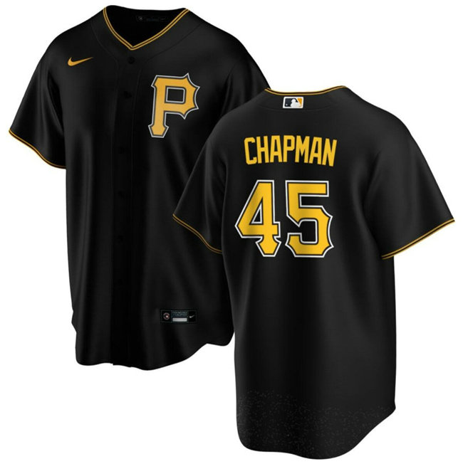 Men's Pittsburgh Pirates #45 Aroldis Chapman Black Cool Base Stitched Baseball Jersey