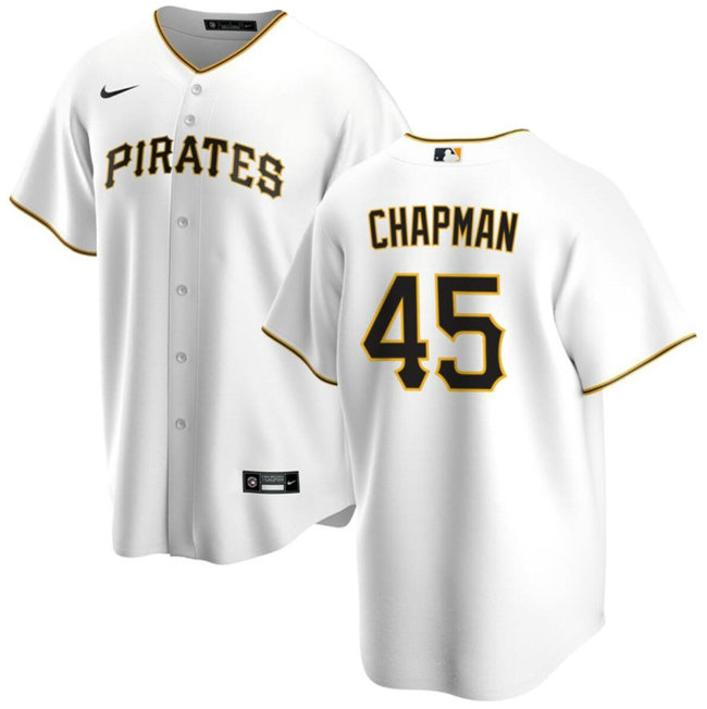 Men's Pittsburgh Pirates #45 Aroldis Chapman White Cool Base Stitched Baseball Jersey