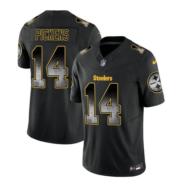 Men's Pittsburgh Steelers #14 George Pickens Black 2023 F.U.S.E. Smoke Vapor Untouchable Limited Stitched Jersey