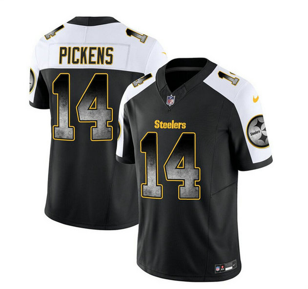 Men's Pittsburgh Steelers #14 George Pickens Black White 2023 F.U.S.E. Smoke Vapor Untouchable Limited Stitched Jersey