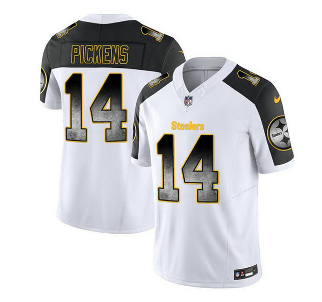 Men's Pittsburgh Steelers #14 George Pickens White Black 2023 F.U.S.E. Smoke Vapor Untouchable Limited Stitched Jersey