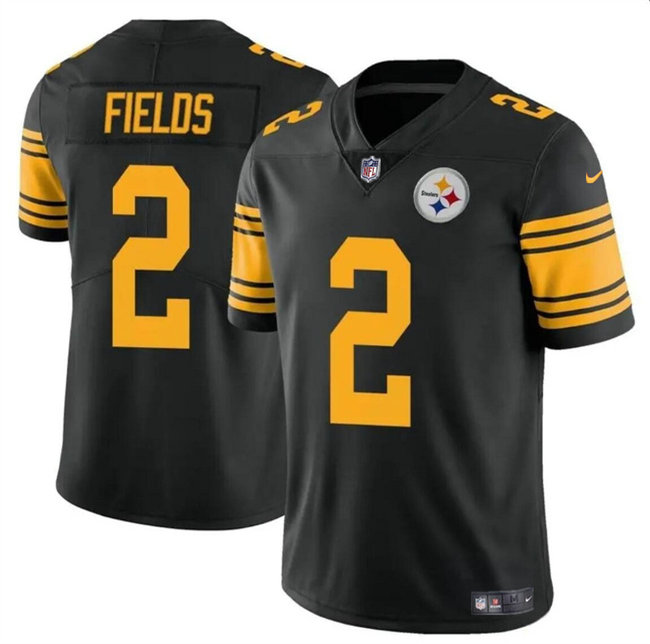 Men's Pittsburgh Steelers #2 Justin Fields Black Color Rush Vapor Limited Stitched Jersey