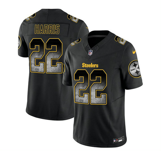 Men's Pittsburgh Steelers #22 Najee Harris Black 2023 F.U.S.E. Smoke Vapor Untouchable Limited Stitched Jersey