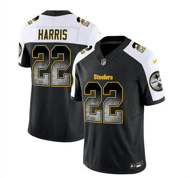 Men's Pittsburgh Steelers #22 Najee Harris Black White 2023 F.U.S.E. Smoke Vapor Untouchable Limited Stitched Jersey