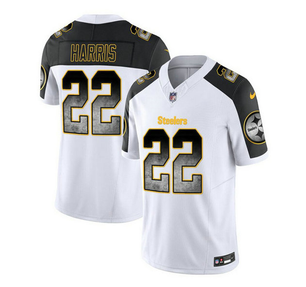 Men's Pittsburgh Steelers #22 Najee Harris White Black 2023 F.U.S.E. SmokeVapor Untouchable Limited Stitched Jersey