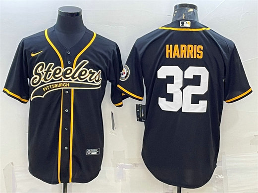 Men's Pittsburgh Steelers #32 Franco Harris Black With Patch Cool Base Stitched Baseball JerseyS