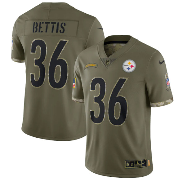 Men's Pittsburgh Steelers #36 Jerome Bettis 2022 Olive Salute To Service Limited Stitched Jersey