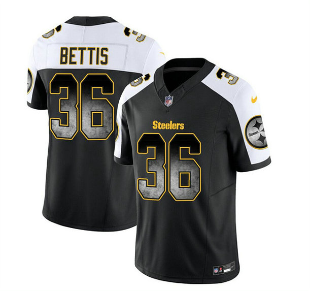 Men's Pittsburgh Steelers #36 Jerome Bettis Black White 2023 F.U.S.E. Smoke Vapor Untouchable Limited Stitched Jersey