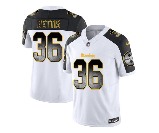 Men's Pittsburgh Steelers #36 Jerome Bettis White Black 2023 F.U.S.E. Smoke Vapor Untouchable Limited Stitched Jersey
