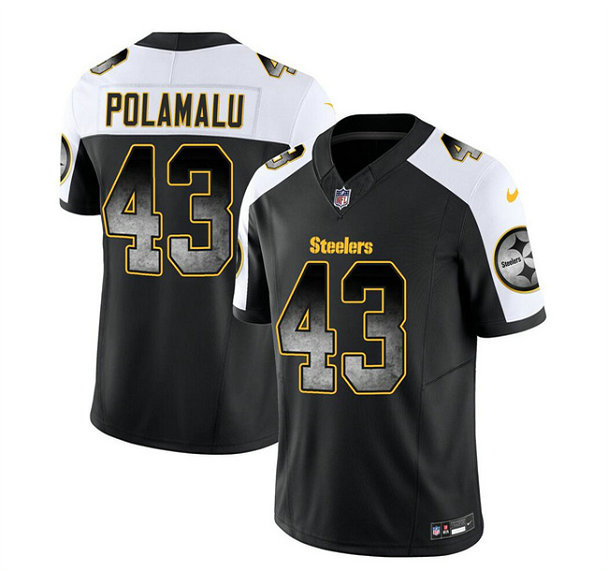 Men's Pittsburgh Steelers #43 Troy Polamalu Black White 2023 F.U.S.E. Smoke Vapor Untouchable Limited Stitched Jersey