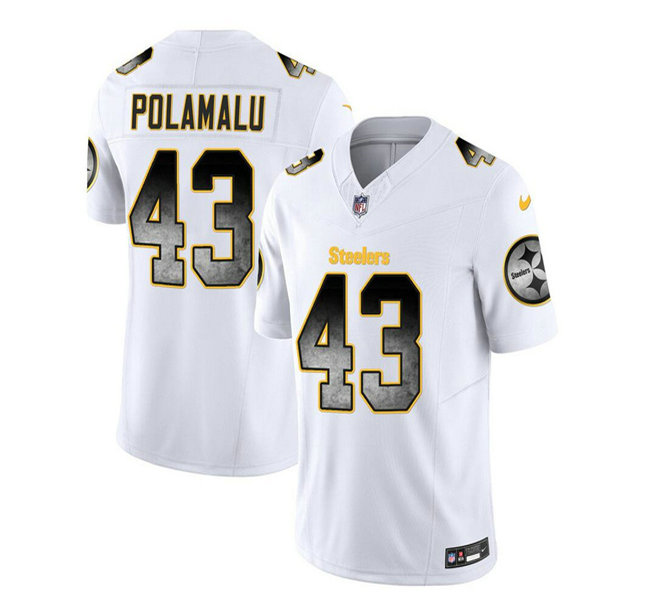 Men's Pittsburgh Steelers #43 Troy Polamalu White 2023 F.U.S.E. Smoke Vapor Untouchable Limited Stitched Jersey
