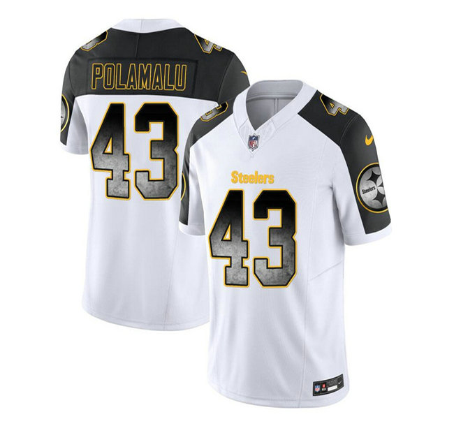 Men's Pittsburgh Steelers #43 Troy Polamalu White Black 2023 F.U.S.E. Smoke Vapor Untouchable Limited Stitched Jersey
